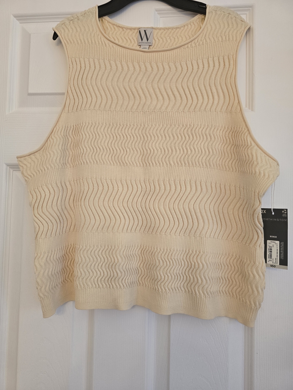 Worthington Cream Wave Knit Sleeveless Top